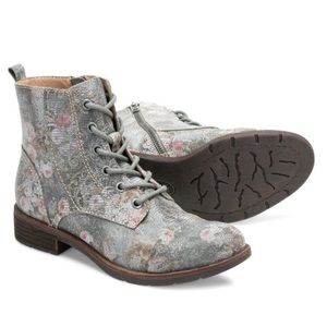 Sofft Womens Belton Grey Floral Print Combat Boots